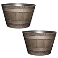 Classic Home and Garden Outdoor Whiskey Resin Flower Pot Barrel Planter, Oak Brown, 20.5" (Pack of 2)