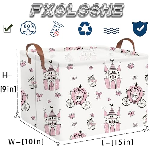 Image of Rectangular castle Storage Basket,Kids Dirty Clothes Hamper,Waterproof canvas storage basket,Books Box,Girls Room decor(Pink Princess)