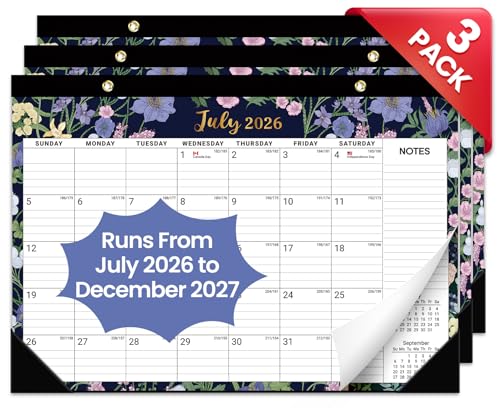Image of 3 Pack of Desk Calendar 2026-2027, 18-Month Calendar Runs from July 2026 to December 2027, Large 17 inch x 12 inch Monthly Desktop & Wall Calendar for Home & Office - Midnight Garden