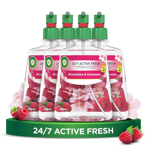 Air Wick Active Fresh Aeorosolfreier automatischer Lufterfrischer Raumduft Kirschblüte & Himbeere 4 x 228 ml Nachfüller