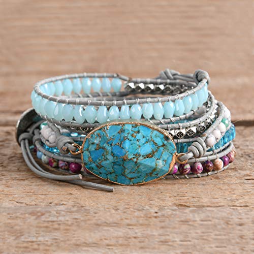 Image of YGLINE Natural Stone Bracelet 5 Wraps Bracelet Handmade Blue Color Boho Bracelet for Women Bracelet
