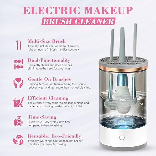 Electric Makeup Brush Cleaner: Cosmetic Automatic Spin Make Up Brush Cleaner Cleanser Machine, Complete Make Up Brush Cleaner Kit with Mat - A Perfect Brush Cleaner Make Up Gift for Women!