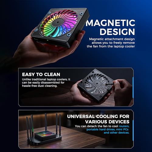 Image of Techie Aeroflex Pro Laptop Cooling Pad with 120 mm High Airflow Fan with Movable Design | Touch LCD Fan Control and 10 RGB Modes | Adjustable Laptop Stand with Phone Holder for 10-19 Inch Laptop