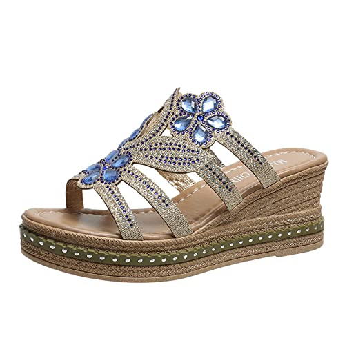 Briskorry Sandalias de cuña para mujer, sandalias de cuña, sandalias de cuña con flores, para exteriores, elegantes, para el tiempo libre, para el verano, para la playa