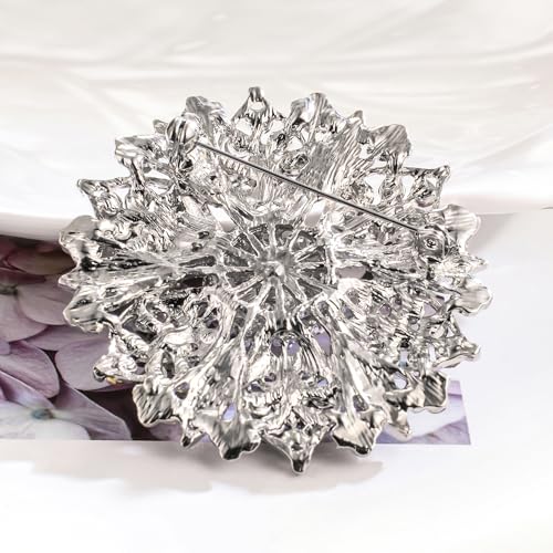 Image of Flower-shape Statement Brooch Pin Crystal Rhinestone Broach for Women