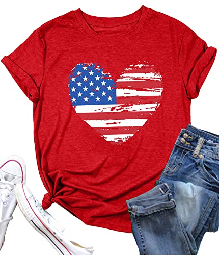 American Flag Heart Shirts For Women 4Th Of July T-Shirt Graphic Patriot Tee Usa Flag Shirt Tops #TOP1
