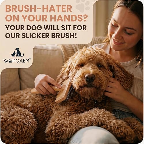 Image of Wooden Long Pin Slicker Brush for Dogs, Doodles, Poodles, Long Hair | Grooming, Detangling, and Fluffing for Wavy and Curly Hair-Designed for Heavy, Thick Coats to Prevent Matting at Home