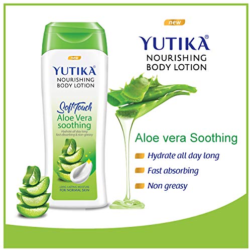 Image of Yuthika Aloe Vera Body Lotion 300ml with Moisturizer Cream 50ml, Nourishing Body Lotion and Winter Cream for Face, Hand, Body, Dry Skin, Instant Hydration, Non Greasy Formula