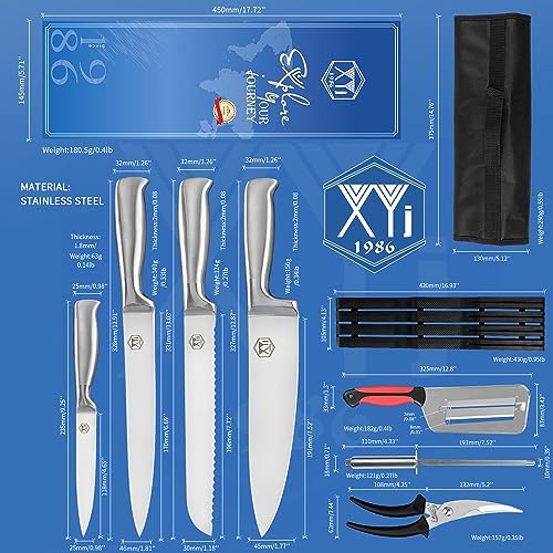 Xyj Authentic Since1986,Professional Knife Sets For Master Chefs,Chef Knife Set With Bag,Case, Scissors,Culinary Kitchen Butcher Meat Cleaver,Cooking Cutting,Bread,Utility,Fruits,Stainless Steel #TOP1