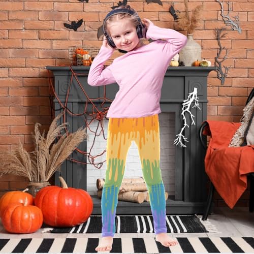 Girls' Leggings Ankle Length Printed Leggings Rainbow Fuzzy Stripe Soft Comfortable Pants for Kids 4-10 Years2