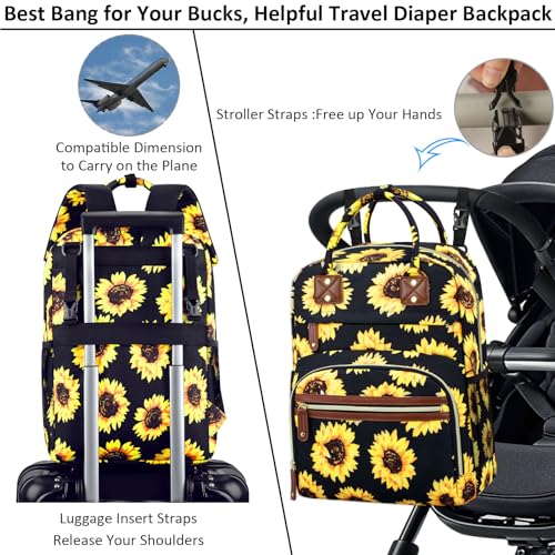 Image of Tenot Diaper Bag Backpack Tote for Women Large Capacity, Baby Bag with Insulated Pockets Multifunctional Diaper Bags For Baby Girl Boy Waterproof Baby Bags For Boys Girls Mama Maternity Bag Sunflower