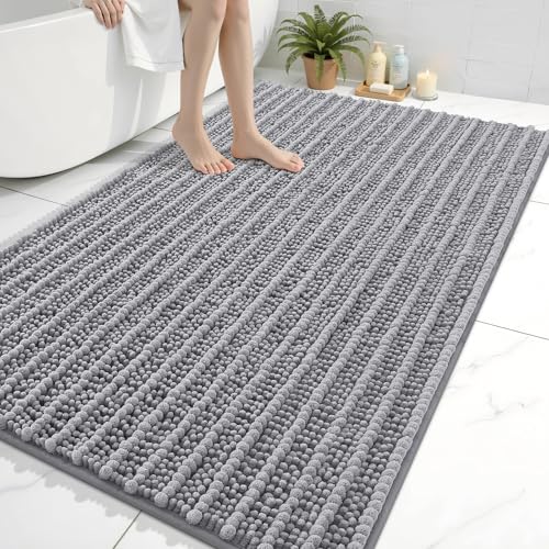 Image of Arotive Luxury Large Bathroom Rugs 59x35, Extra Soft Thick Absorbent Shaggy Chenille Bath Rugs, Machine Wash Dry, Bath Mats for Bathroom Floor, Tub and Shower, Home Decor Accessories, Grey