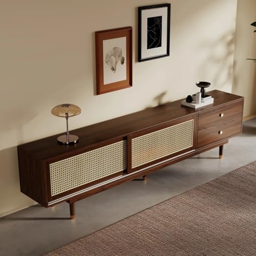 Image of MISAN Modern TV Table | Solid Sheesham Wood Sideboard TV Unit for Living Room, Bedroom, Office Furniture Stand | Wooden Free Standing Entertainment Unit Side Board Table with Storage (C-Hony)