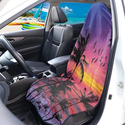 Image of Coconut Tree Waterproof Sweating Car Seat Cover for Post Gym Workout Universal Front Seat Cover Easy to Install Universal Size Fit for Most Cars SUVs Trucks Vans