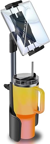 3 in 1 Tablet Holder for Car Bottle, 360Rotatable & Aluminum Telescopic Arm Sturdy Rod Cup Holder Tablet Mount for iPad Pro 12.91110.59.7AirMini