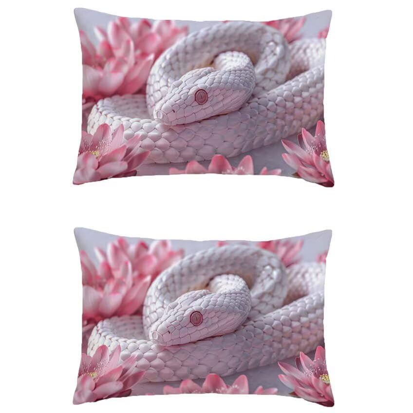 Housse coussin exterieur blanc 80x100 lin impermeable motif serpent