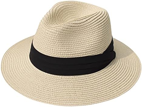 AQOKKA Summer Straw Fedora Hat for Women Men Travel Panama Hat wi...