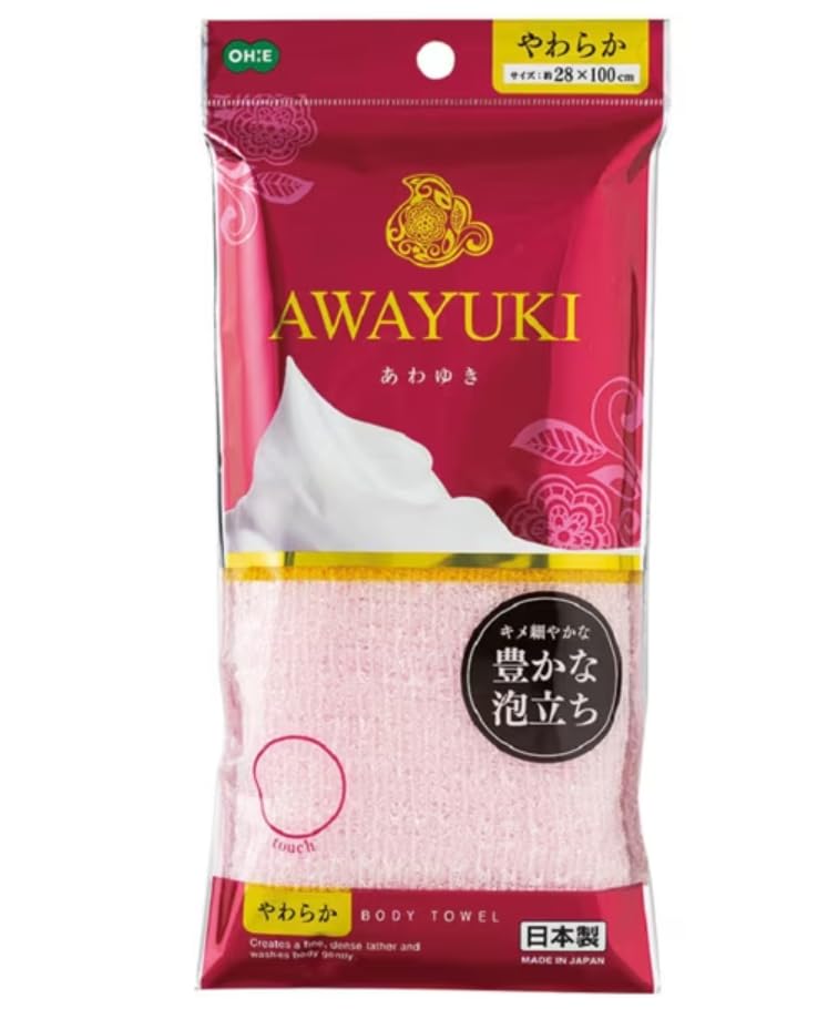 SAZANKA Awayuki Exfoliating Shower Towel Body Wash Washcloth [Made in Japan] Special Texture Makes Fluffy Foam Lather (Pink/Soft)