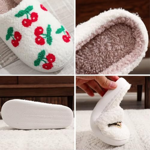 Funny Fuzzy Slippers for Women Cozy Embroidered Retro Comfy Warm Soft Slippers Slip-on House Bedroom Cotton Slippers for Her Couples Mother's Day Valentines Gifts2