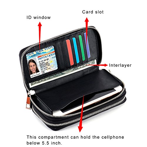 Abberry Double Zipper Wristlet Wallet Long Clutch Purse Cellphone Wallet For Women (Black) #TOP1