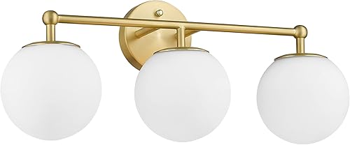 AKEZON Gold Vanity Light for Bathroom, Modern Bathroom Light Fixtures Over Mirror 3-Light with Milky Glass Globe Shade, KW-7308-3 AKEZON Gold Vanity Light for Bathroom, Modern Bathroom Light Fixtures Over Mirror 3-Light with Milky Glass Globe Shade, KW-7308-3