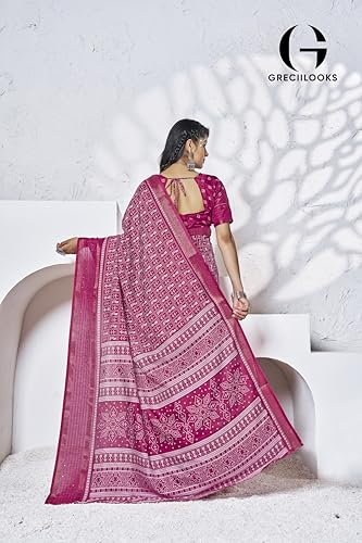 Greciilooks Plain Cotton Latest Design For Women | Silk Banarasi Saree (Gl-S2399_Pink)