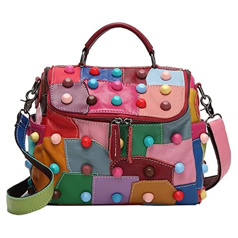 Downupdown Top Handle Handbag Multicolor Stitching Large Capacity Wallet Colorful Rivet Shoulder Bag Messenger Bag Cover