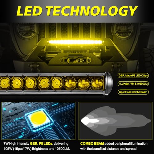 Image of 20 inch 105W Amber Single Row LED Light Bar w /Wiring Kit & Cover