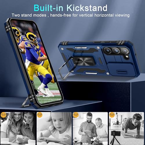 Image of ShieldTech Back Cover Case Compatible for Samsung Galaxy S23 Plus 5G with Slide Camera Cover & Rotated Ring Kickstand | Military Grade Mobile Phone Cover Case for Samsung Galaxy S23 Plus 5G (Blue)