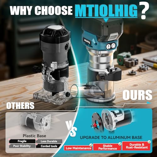Cordless Compact Router Compatible with Makita 18V Battery, With 15Pcs Router Bits 6 Variable Speeds for Woodworking, 800W 30000 RPM Fixed Base Wood Router With Trim Bits