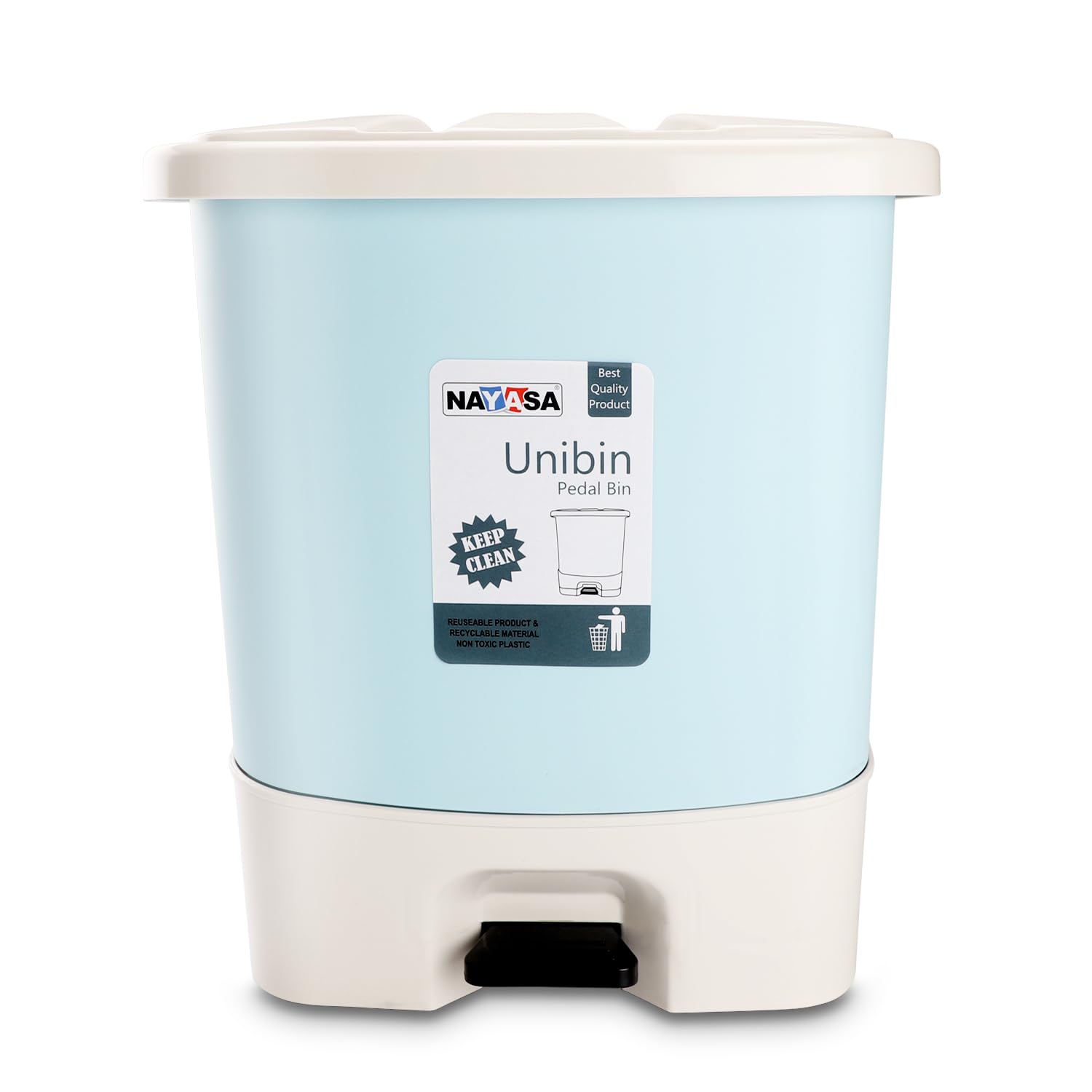 Nayasa Unibin Square Dustbin with lid| 33 Ltrs | Plastic Bin With Handle For Easy Lift, Modern & Strong Body Structural Pedal Dustbin For Home, Kitchen, Bathroom, Office & Hospital, Light Blue