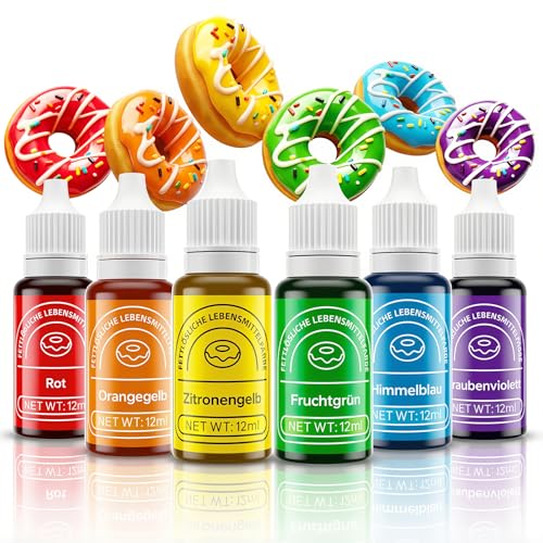 Wwtop Fettlösliche Lebensmittelfarbe 6 Farben X 12ml Hochkonzentrierte Ölbasis Lebensmittelfarben für Schokolade Tortendeko Food Coloring Set für Fondant Cupcake Backen Speisefarbe (Regenbogen)