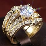 ABIRTE 925 Sterling Silver CZ Round Cut 4 Carat Diamond Fashion Wedding or Engagement ring Women's Three Piece Set (6, GOLD)