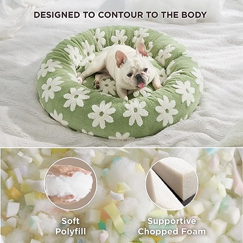 Lesure-Donut-Small-Dog-Bed-Round-Cat-Beds-for-Indoor-Cats-Calming-Pet-Beds-Cute-Modern-Beds-with-Jacquard-Shaggy-Plush-Anti-Slip-Bottom-30-Inch-Green