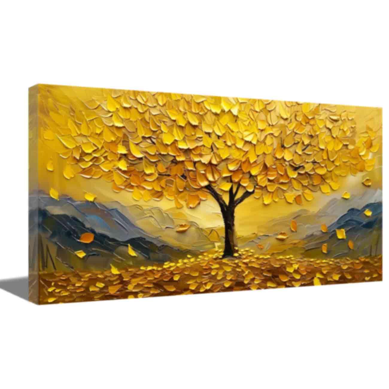 ZQQART Abstract Gold Tree Wall Art Large Tree Painting for Living Room Wall Decor Yellow Leaf Landscape Canvas Prints Home Wall Decor (A,50x100cm)