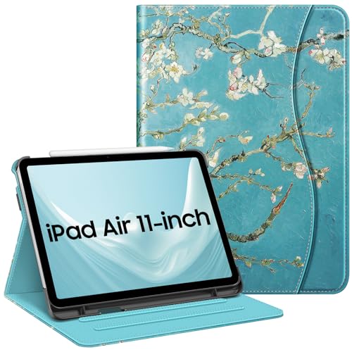 Fintie Case for iPad Air 11-inch M3 (2025) / M2 (2024), iPad Air 5th (2022) / 4th Generation (2020) 10.9 Inch, Multi-Angle Viewing Protective Cover with Pencil Holder & Pocket, Blossom