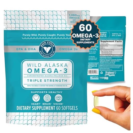 Trident Pure Catch Wild Alaska Omega 3 Fish Oil - (60 Count Soft Gels) - Provides 1,060 mg of Omega-3 Fatty acids, Including EPA & DHA, Supports a Healthy Heart, Brain, and Vision, Citrus ScentCert