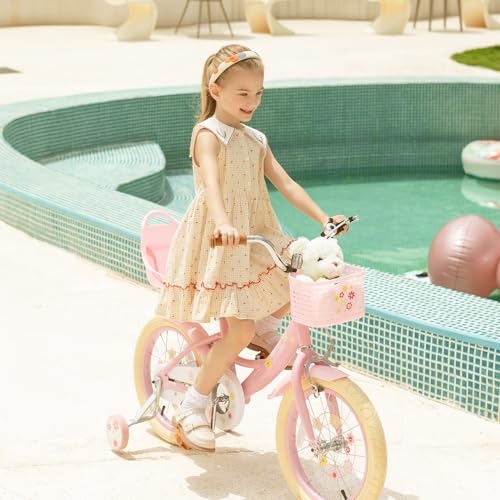 Image of Bixike Girls Bike with Basket, Princess Bicycle for Ages 2-12