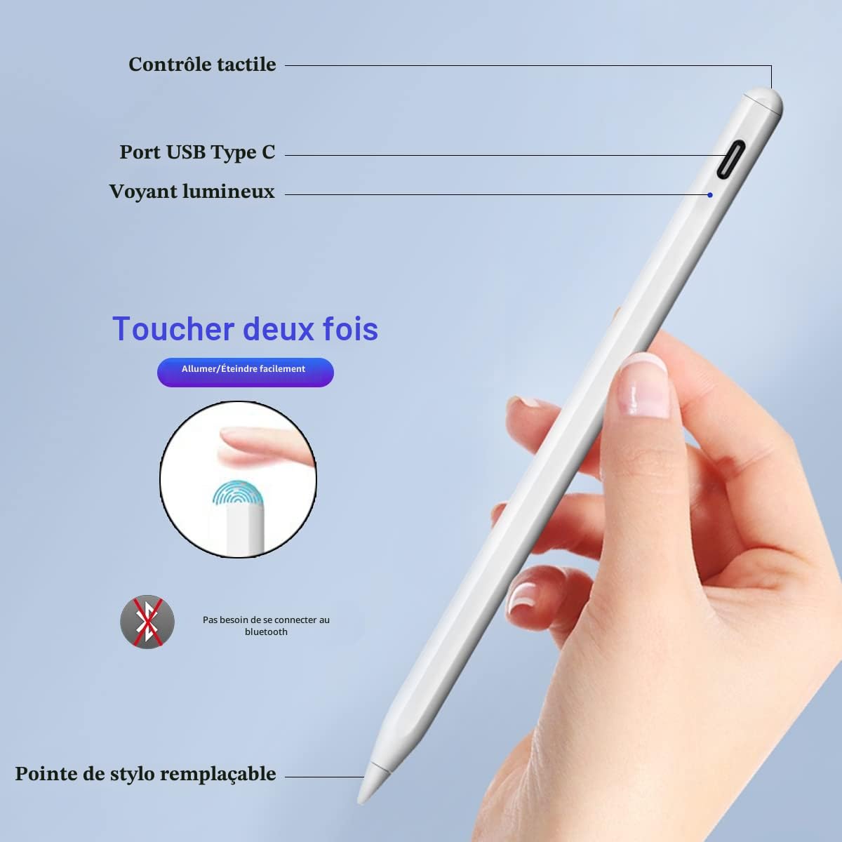 Stylet Universel pour Tablette avec Embouts de Rechange, Pencil Android iOS Smartphone Microsoft