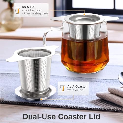 Aputue Çay Makinesi Metal Demlik Süzgeci, Yaprak Çay ve Kahve için Paslanmaz Çelik Çay Süzgeci, Isıya Dayanıklı Çift Kulplu ve Kapaklı, Demlik ve Fincan için Süzgeç