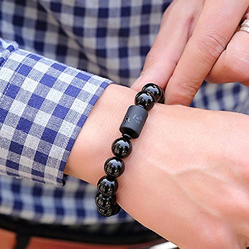 SX Commerce Natural Obsidian Stone Bead Bracelet Couple Men 10mm and Women 8mm Dragon and Phoenix Totem Jewelry (Dragon)3