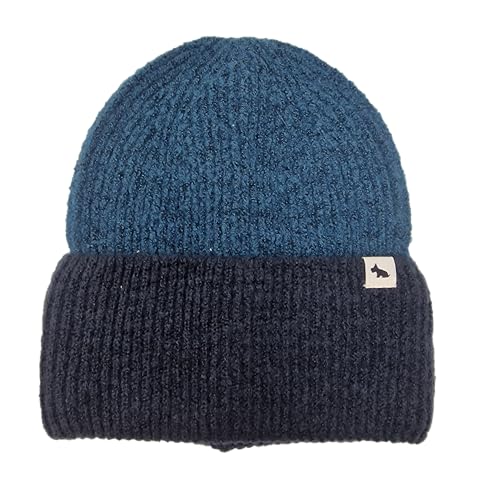 Bonnet bleu foncé et vert Radley Knitters Lane contre le froid