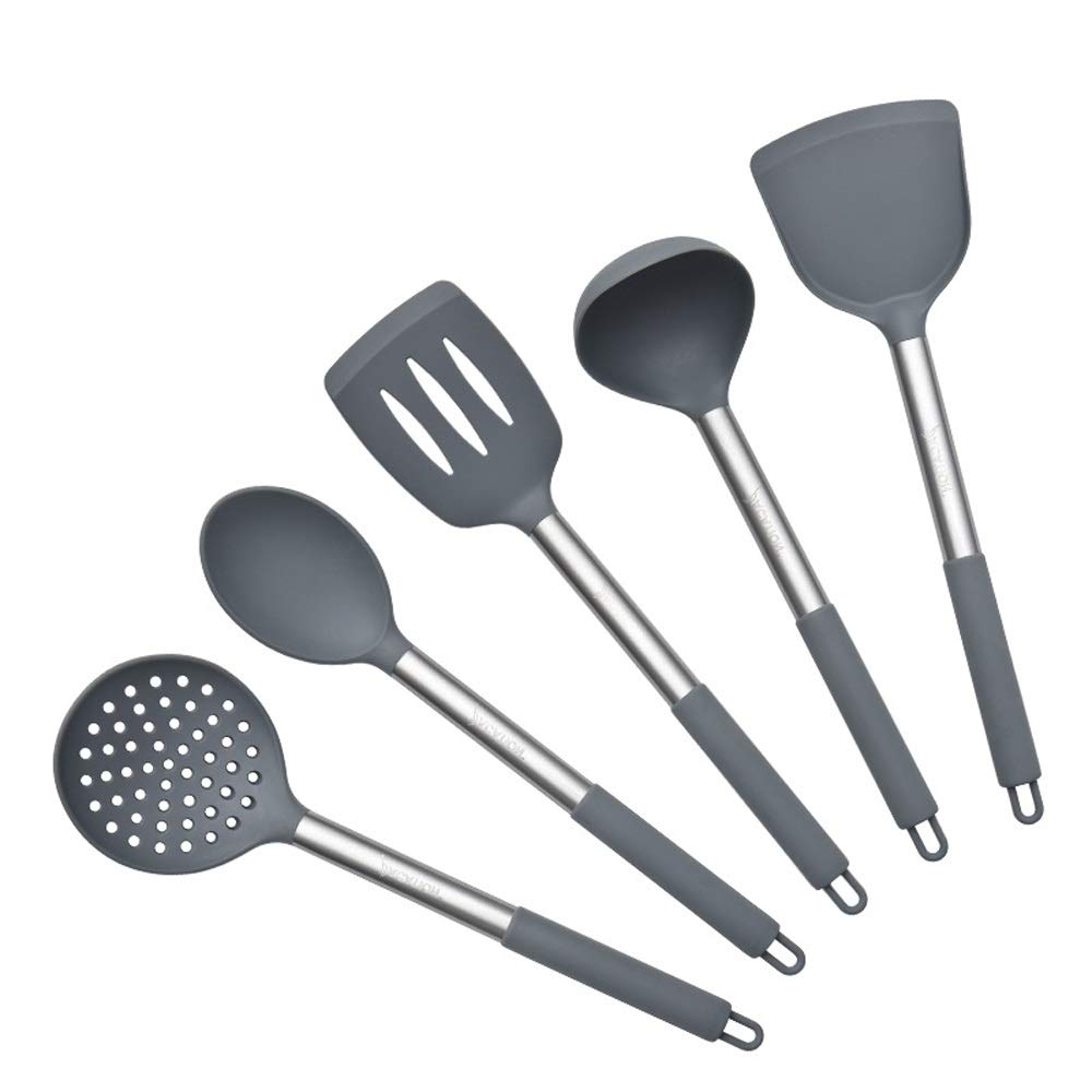 NGDFGR Silicone High Temperature Resistant Spoon Spatula Colander Stainless Steel Plastic Handle Kitchen Utensils,