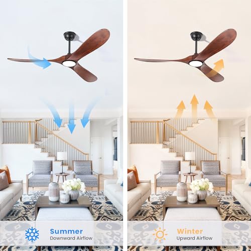 Image of heimo 52 Inch Ceiling Fan with Light and Remote,Wood Outdoor Ceiling Fans with Lights Dimmable for Bedroom Living Room Patios Kitchen Modern 3 Blade Propeller Indoor Fan (Walnut)