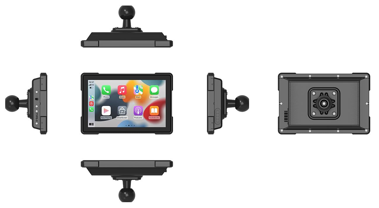 Lescars Navigation Motorrad: Motorrad Navi-Display, CarPlay- & Android Auto-kompatibel (Apple Carplay, Zubehör, GPS)