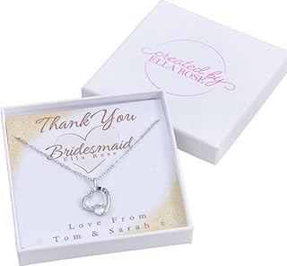 Adult Bridesmaid Chief Bridesmaid Maid of Honour Wedding Thank You Ladies Women Her Gift Keepsake Proposal Heart Necklace Personalised Jewellery Present Favour Wedding Bridal