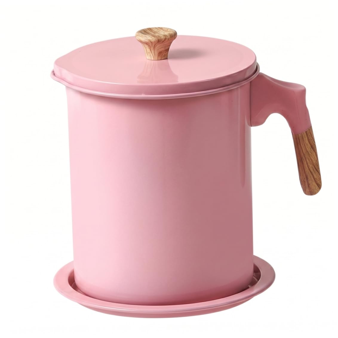 Sjfbebsy Grease Container, 1.4L Metal Bacon Grease Container with Strainer and Wood Handle, Fine Filtration Kitchen Can Bacon with Strainer