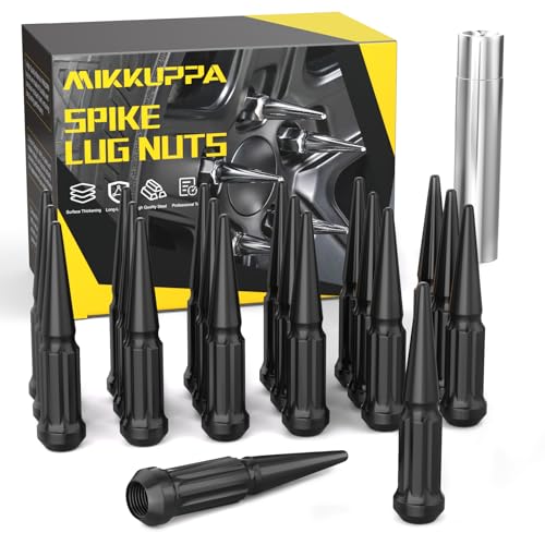 Image of MIKKUPPA 1 /2-20 Spike Lug Nuts, Black 20PCS Spike 1 /2x20 Solid Acorn Nut | 4.4 inch Tall, With 1 Socket Key, Replacement for Jeep Wrangler Cherokee Liberty