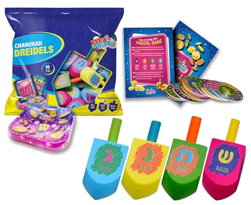 Izzy 'n' Dizzy Hanukkah Multicolored Painted Wooden Dreidel (Pack of 10) - Medium