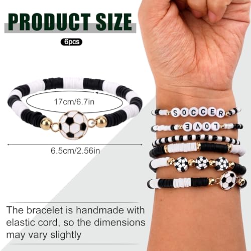 Mikovivi 6pcs Love Soccer Bracelets, Stackable Stretchy Sports Accessories Clay Wristband Beaded Bracelets Set Soccer Party Favors for Mom Women Football Fans Gameday Jewelry Gifts